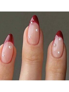 Chic Burgundy Press-On Nails with Pearl Details